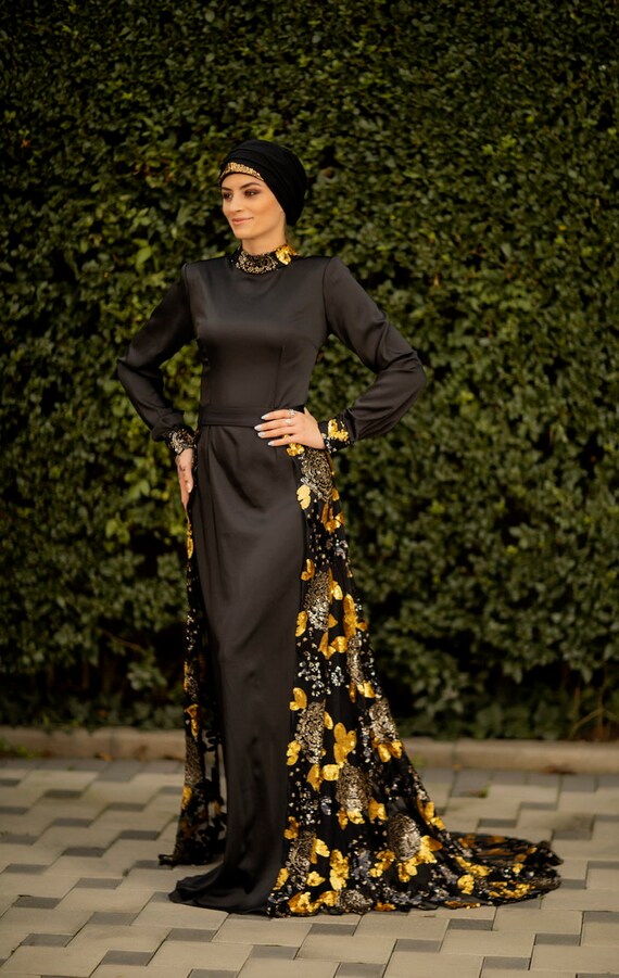 Black dress with store floral skirt