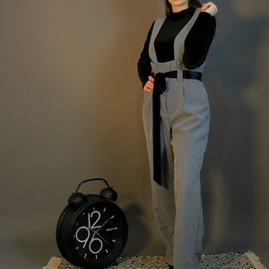 Cotton Wool Bland Suiting Jumpsuit / Black  Velvet Top/ Grey Jumpsuit/ Two Piece Jumpsuit/ Two Piece Trousers/