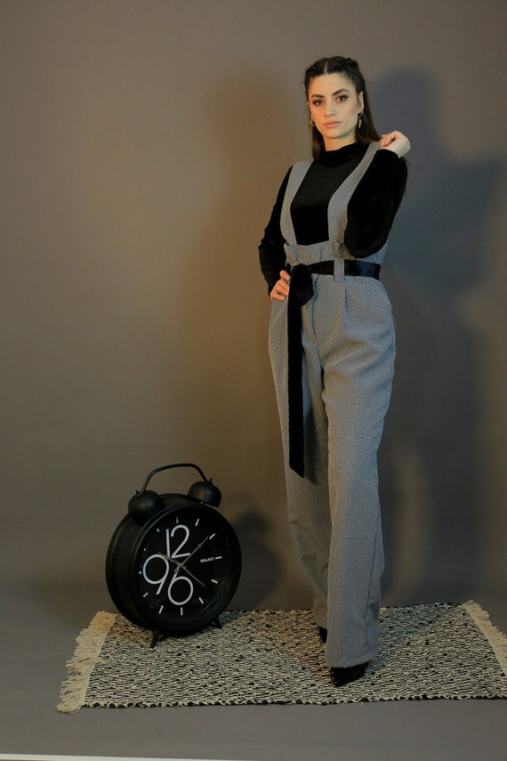Cotton Wool Bland Suiting Jumpsuit / Black  Velvet Top/ Grey Jumpsuit/ Two Piece Jumpsuit/ Two Piece Trousers/