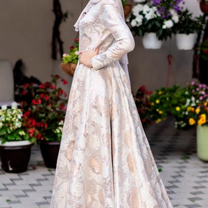 Beige Two Tone Floral Dress/  Brocade Maxi Dress/ Bridal Dress/ Party Dress/ Modest Dress/ Wedding Dress/