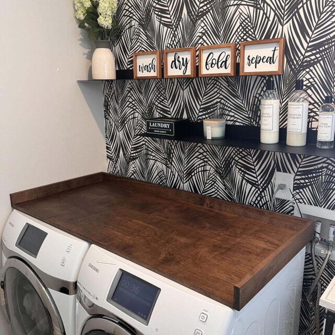 Customizable Wood Laundry Topper: Farmhouse Washer and Dryer