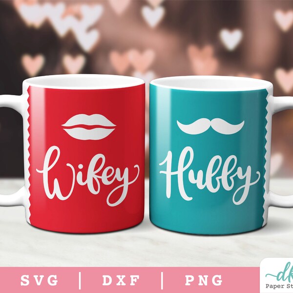 Cricut Mug Press SVG Template for Infusible Ink Sheet featuring a Wifey & Hubby Mug Wrap SVG Design