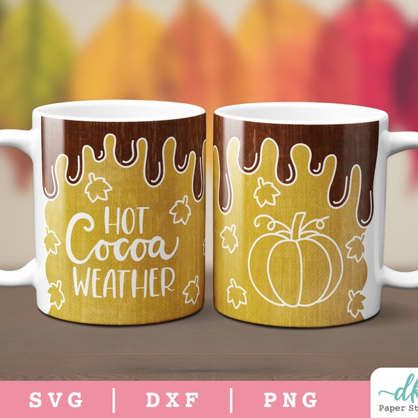 Cricut Mug Press SVG Template for Infusible Ink Sheet featuring a Hot Cocoa Weather Mug Wrap SVG Design