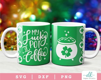 Cricut Mug Press SVG Template for Infusible Ink Sheet featuring a My Lucky Pot of Coffee Mug