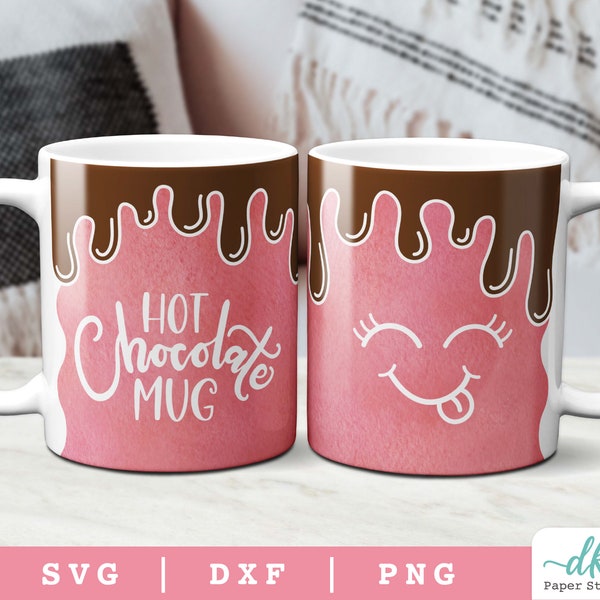 Cricut Mug Press SVG Modèle pour feuille d’encre infusible avec un wrap de tasse goutte à goutte de chocolat chaud SVG Design