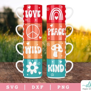 10oz Stackable Cricut Mug Press SVG Template for Infusible Ink Sheet featuring 70's Inspired mugs