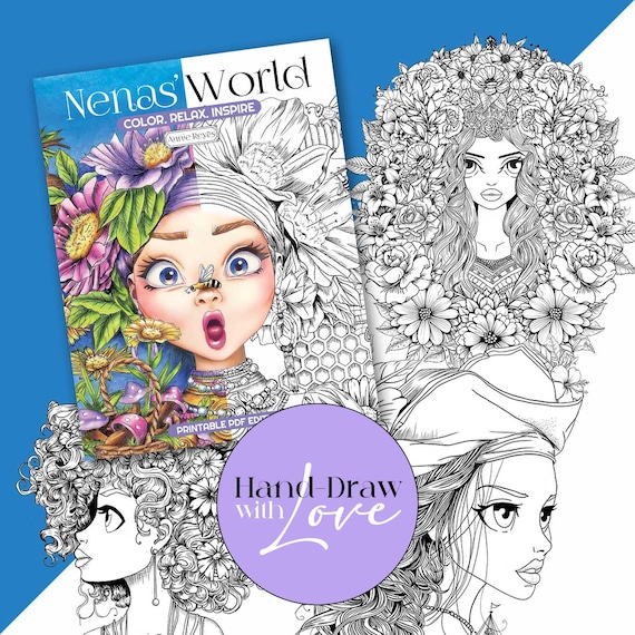 Nenas' World Coloring Book: 10 Hand-Drawn Illustrations (PDF). Detailed Adult Coloring | Whimsical Pages | Perfect for Shading & Blending