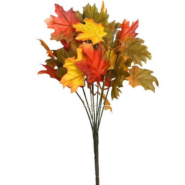 18" Fall Leaves Bush, Yellow, Orange, Green, Red Maple Leaves, Floral Arrangements, Wreath Making, Centerpiece Supplies, Fall Decor