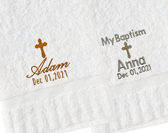 Serviette de baptême personnalisée, serviette de baptême brodée pour un cadeau religieux, serviette de baptême personnalisée, souvenir de baptême, 100 % coton égyptien