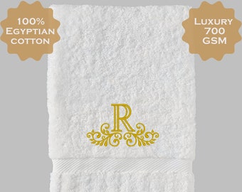 Personalized Embroidered Towel Fancy Monogram, Custom Monogrammed Egyptian Cotton Luxury Bath, Hand & Washcloth Towels, Housewarming Gift