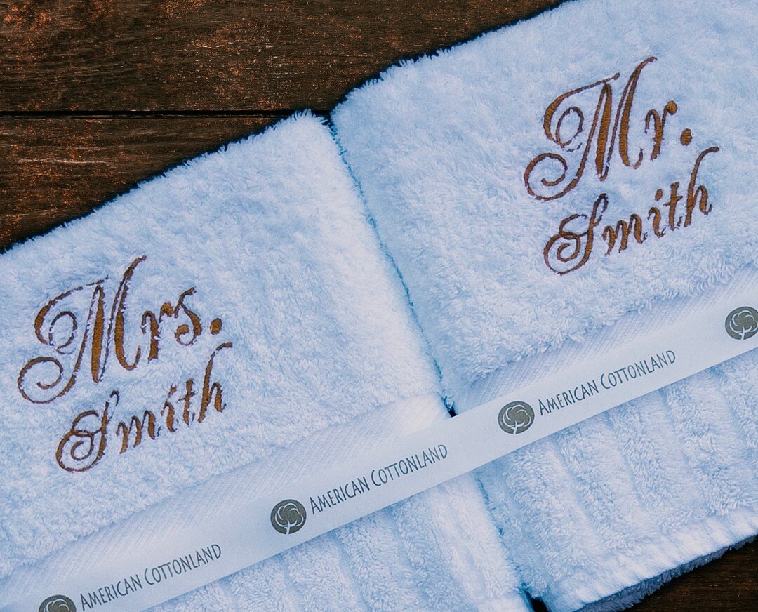 Personalized His and Hers Bath Towel With Embroidery, Custom Mr. Mrs