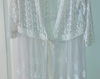 Xhililaration - Kanten kimono met gestrikte voorkant boho maxi badpak, stofdoek, xl