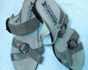 NWT Mephisto Air Relax Women's Leather Textured Buckle Sandals, Sz 37 (6-7 Usa)