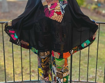 Tribal Print patchwork Design Oversized Cape Top and Pants Set