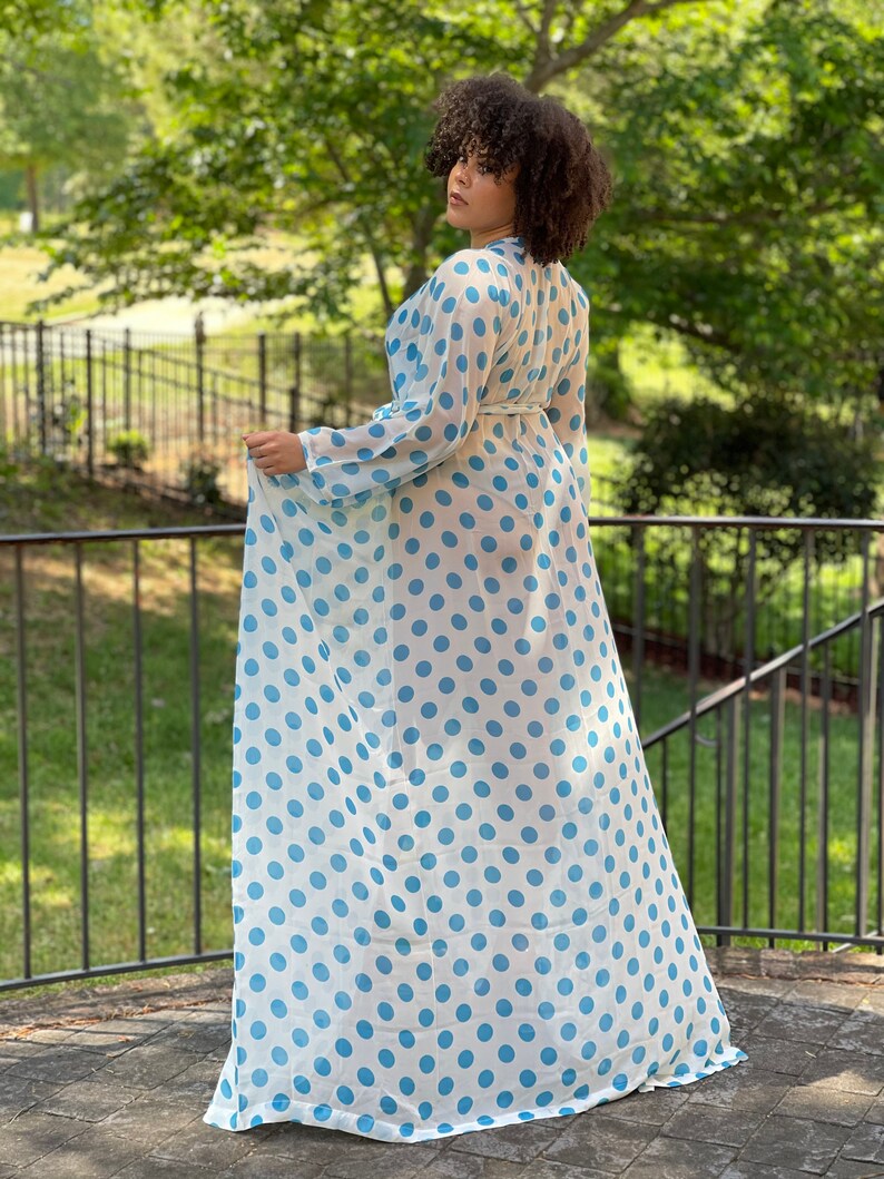Dot Print Caftan Dress Evening Blue