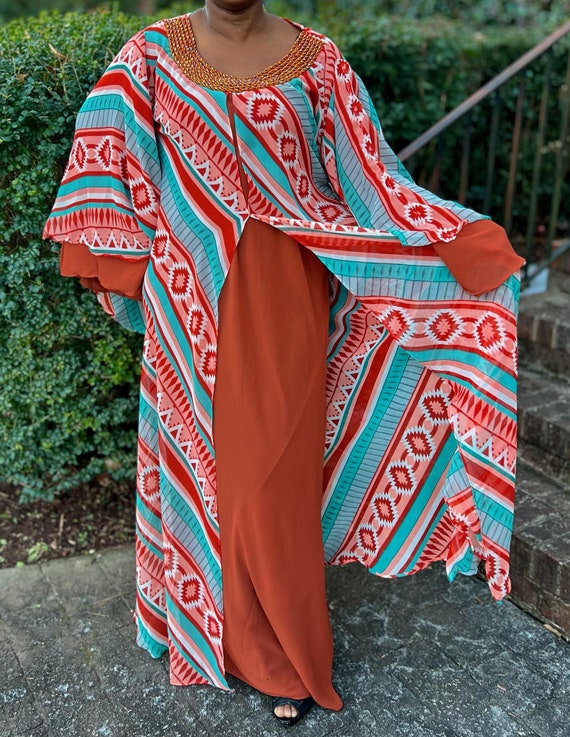 chinese dress ladies Tribal Print Silk Maxi Dress with Fringe Details- Sold Out main image 1