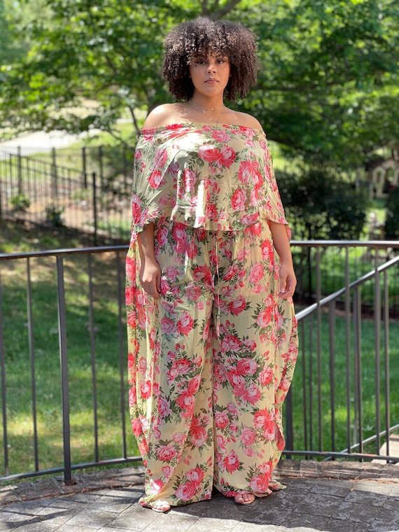 Yellow and Pink Floral Print Multicolor off Shoulder Sheer