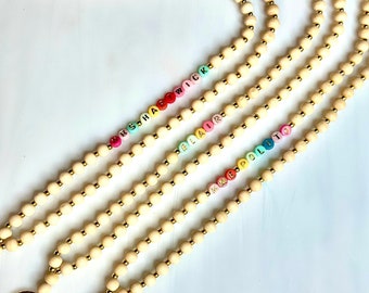 Colorful Letter Beads + Wooden + Gold Teacher Lanyard Personalized and Customizable with Name