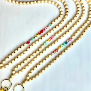 Cuentas de letras coloridas + Cordón de madera + dorado para maestro personalizado y personalizable con nombre