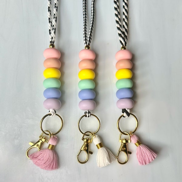 Pastel Rainbow Bead Teacher Lanyard