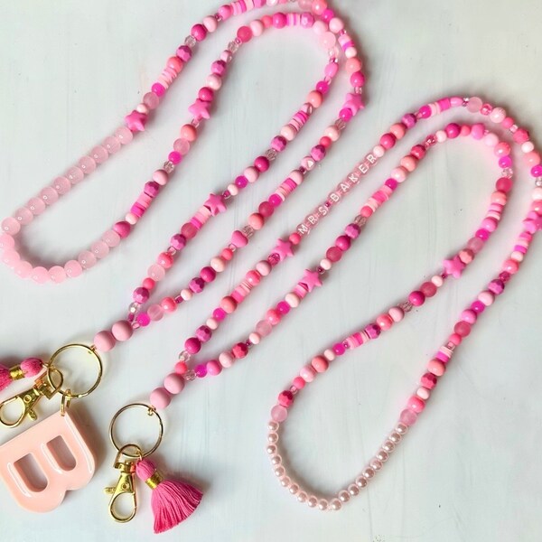 Pink Bead Teacher Lanyard - Personalizable with Name