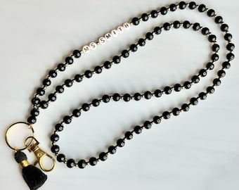 Black & Gold Bead Customizable Lanyard