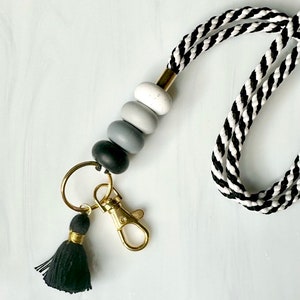 Black, White, Grey Bead Teacher Lanyard