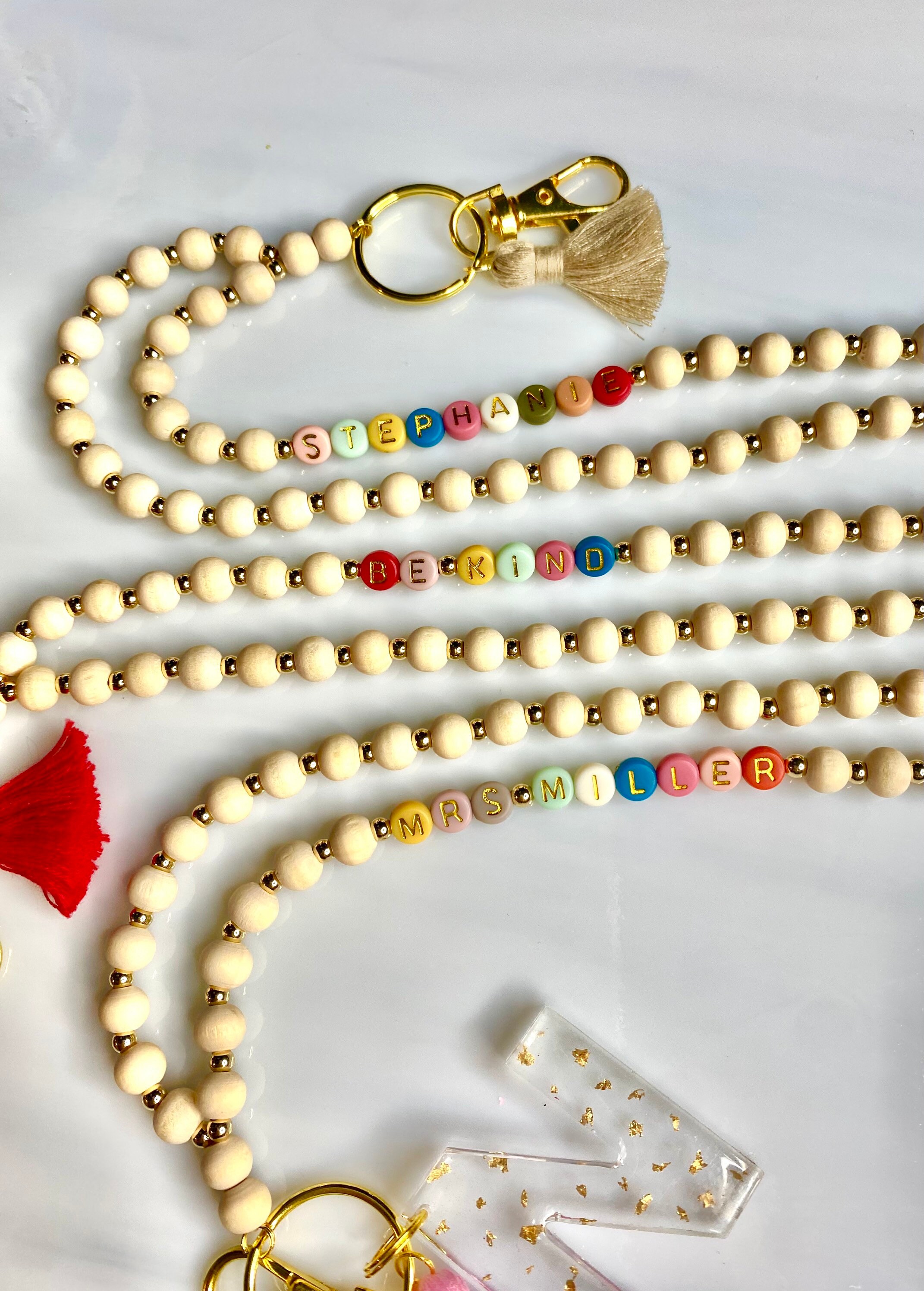 Wooden Gold Colorful Letter Beads Teacher Lanyard Etsy