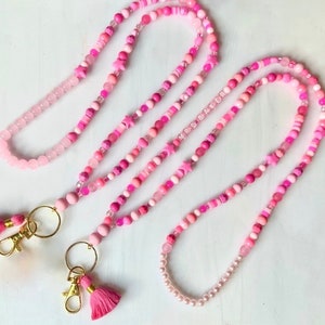 Pink Bead Teacher Lanyard - Personalizable with Name