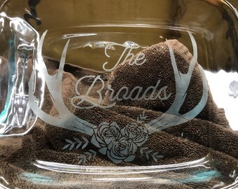 Custom Etched Pyrex Dish with Lid, Wedding Gifts, Clear, Glass Pyrex, Casserole Dish, Baking Dish, Practical Wedding Gifts, Rustic Western