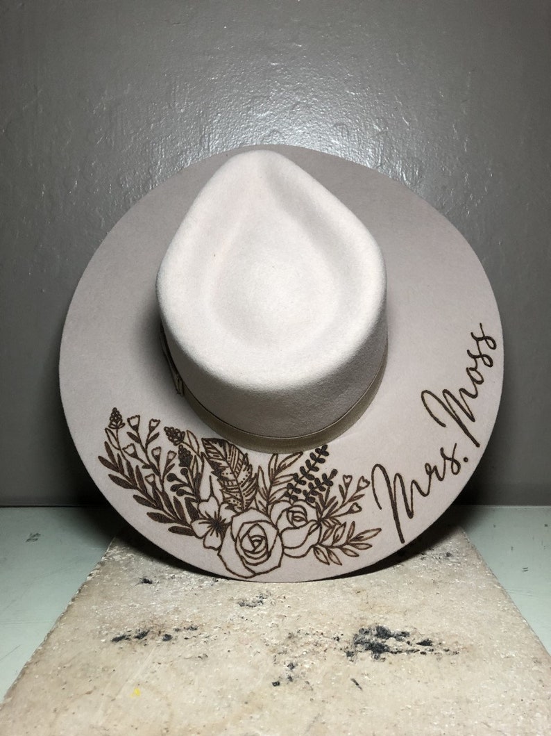 Customizable Bridal Felt Hat, the Moss Style, Bridal Cowgirl Hat