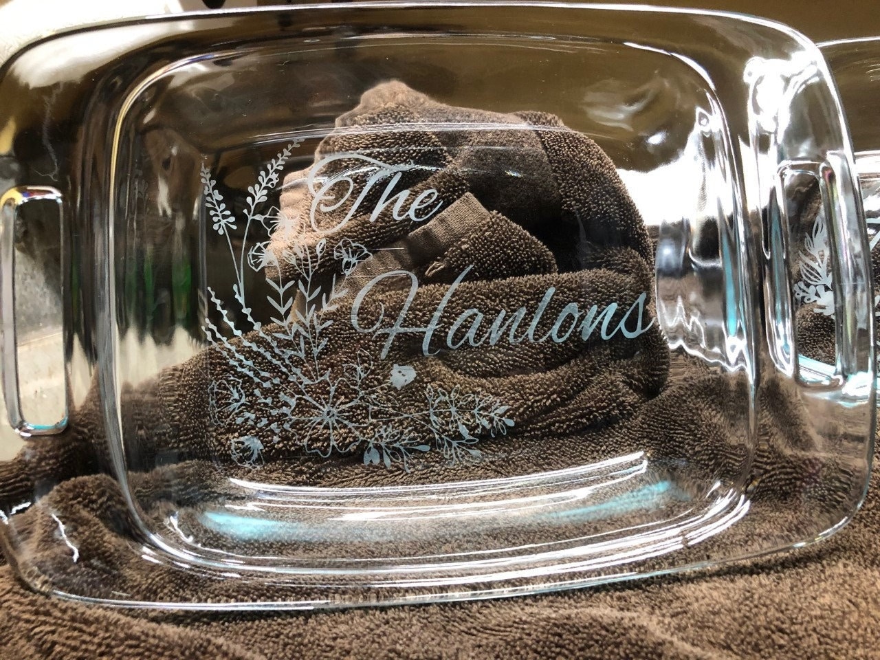 Custom Etched Pyrex Dish With Lid, Wedding Gifts, Clear, Glass Pyrex ...
