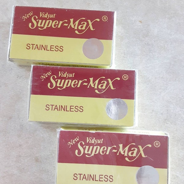 New Vidiyut Super-Max Blades stainless steel double edge razor blades.  (3 packs of 15 pieces)