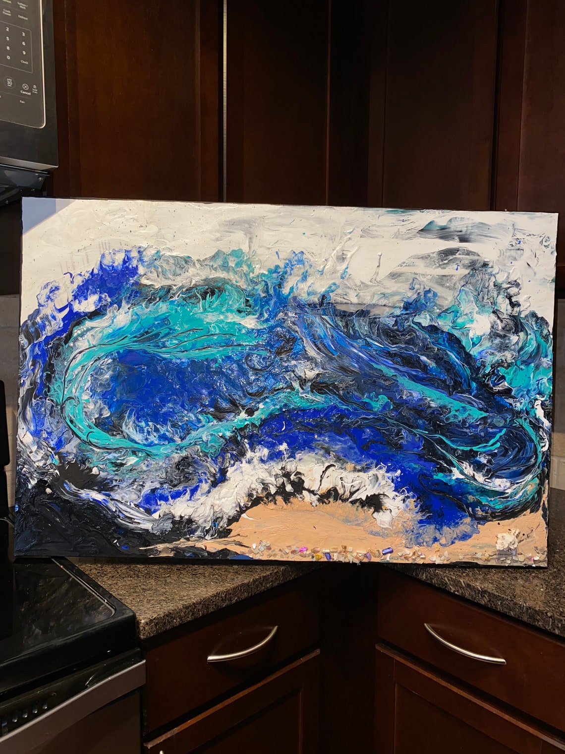 Ocean Wave Abstract Art Fluid Art Painting With Seashells Etsy