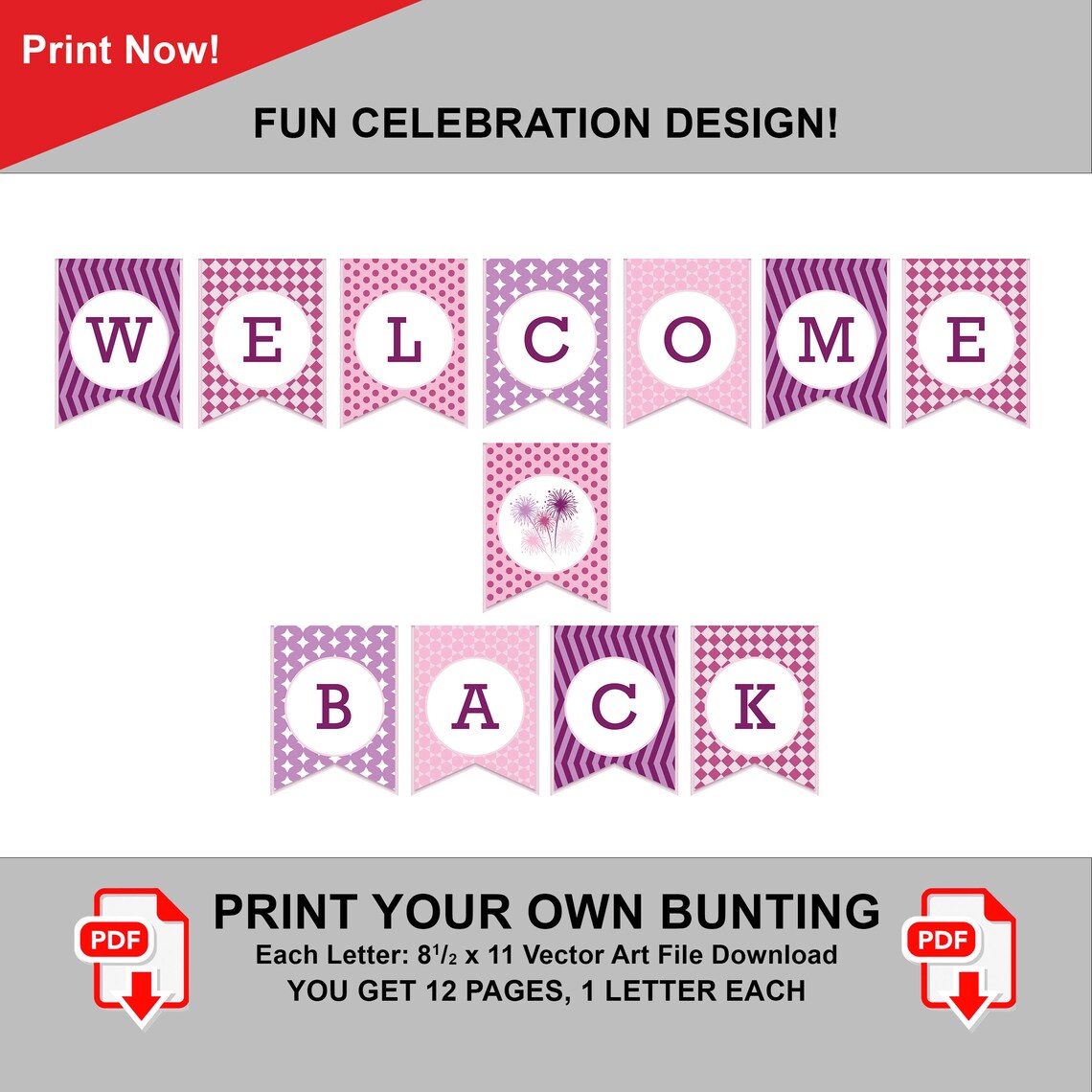 Bunting Welcome Back PDF Download 12 Pages Print Your Own Etsy