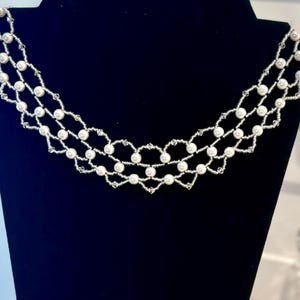 Pearl & Crystal Bridal Beaded Necklace Victorian style jewelry