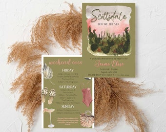 Scottsdale Bachelorette invitation Template, Arizona Bachelorette Itinerary, Desert Bachelorette Invite