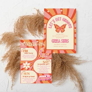 Groovy Bachelorette invitation Template, 70&#39;s Bachelorette Itinerary, Disco Bachelorette Invite