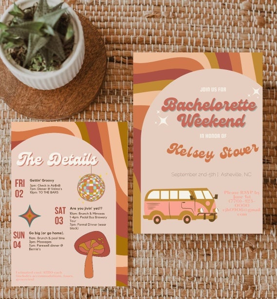 Retro Bachelorette invitation Template 70s Bachelorette Itinerary Disco Bachelorette Invite