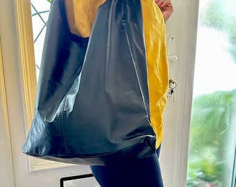 Black Vegan Leather Hobo Bag: Simple Slouch Shoulder Bag