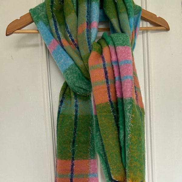 Chunky pastel colour warm scarf/winter warm blanket/ thick blanket scarf/ tassel hem colour block scarf/warm scarf blanket/Christmas gift