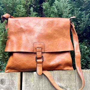 Brown Vegan Leather Satchel Crossbody Bag: Work Travel Shoulder Bag