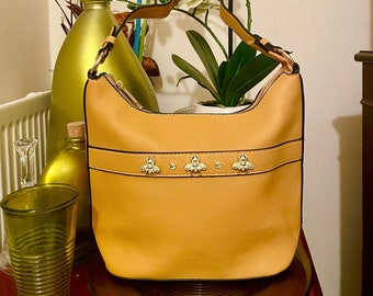 Mustard Vegan Leather Shoulder Bag, Bee Decor