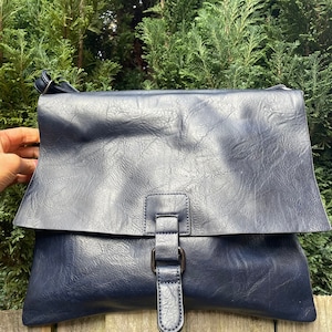 Bolso satchel de cuero vegano/ satchel mediano-grande/bolso de hombro vegano/bolsos cruzados para mujer/bolsos de oficina cruzados/bolsos para mujeres/hombres Navy