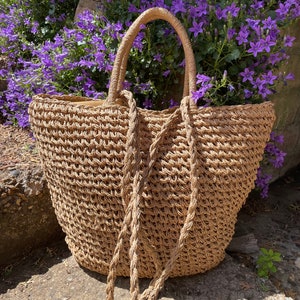 Weave straw bag/lined natural straw market bag/shopper shoulder bag/straw bag/beach bags/holiday/ travel tote/wedding gift