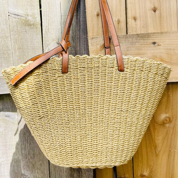 French market basket bag / Moroccan basket/natural straw market bag/ straw shoulder bag/straw bag/ beach bag /holiday tote/wedding gift