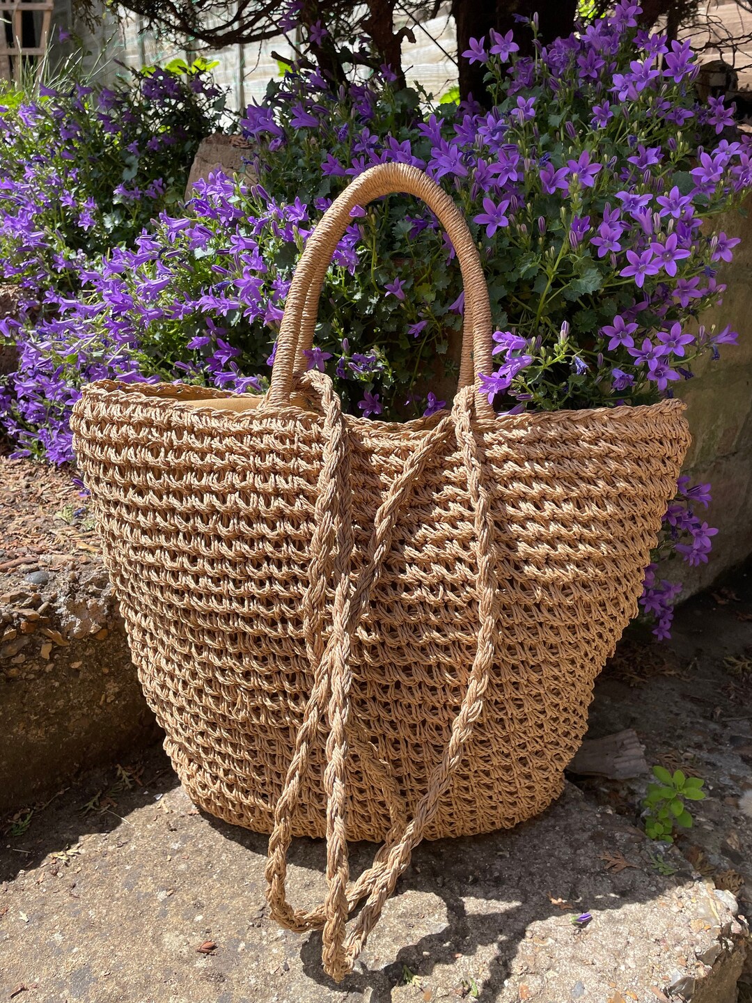 Weave Straw Bag/lined Natural Straw Market Bag/shopper Shoulder Bag ...