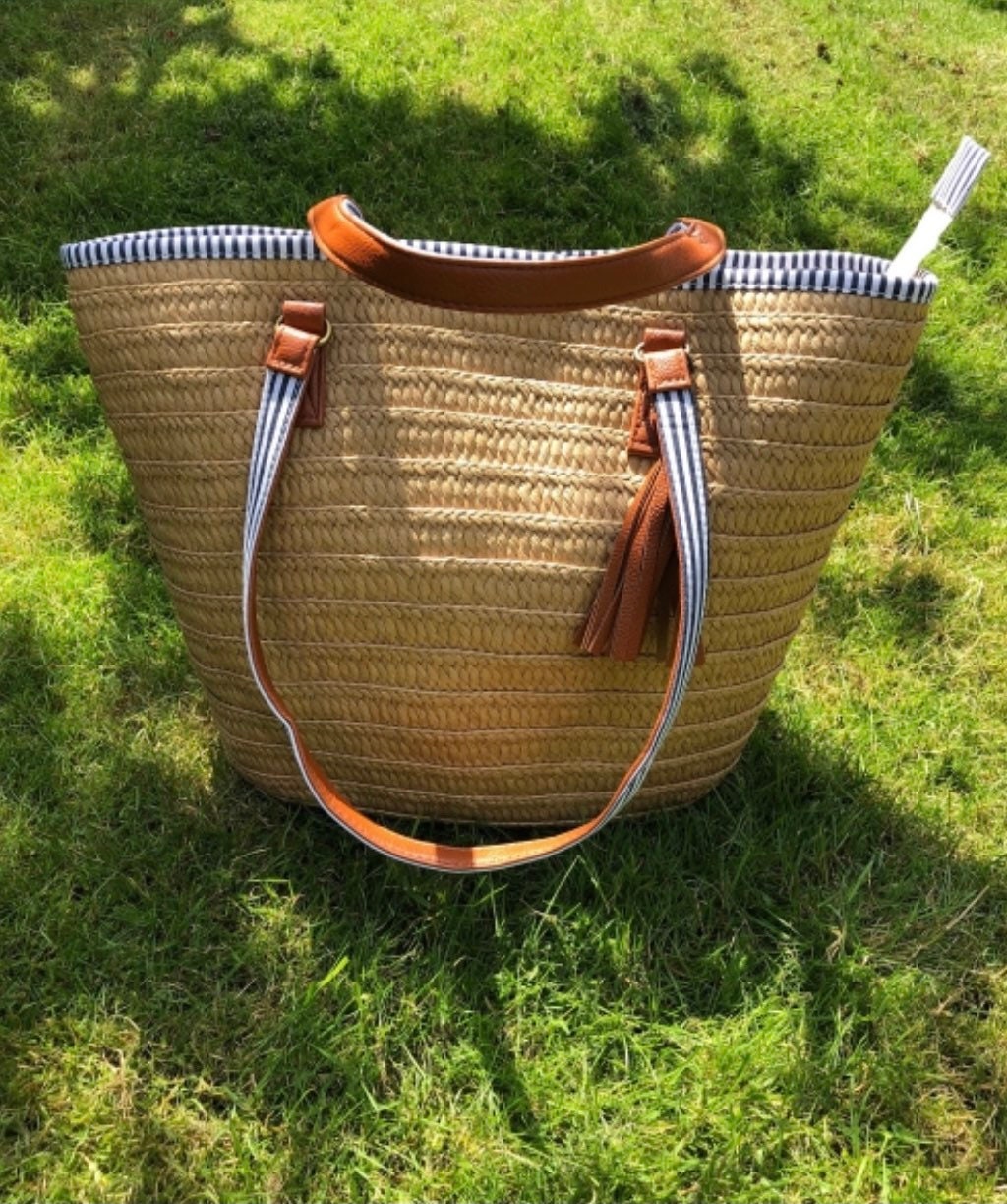 Hipster Moroccan Straw baskets Backpack with leather handles French