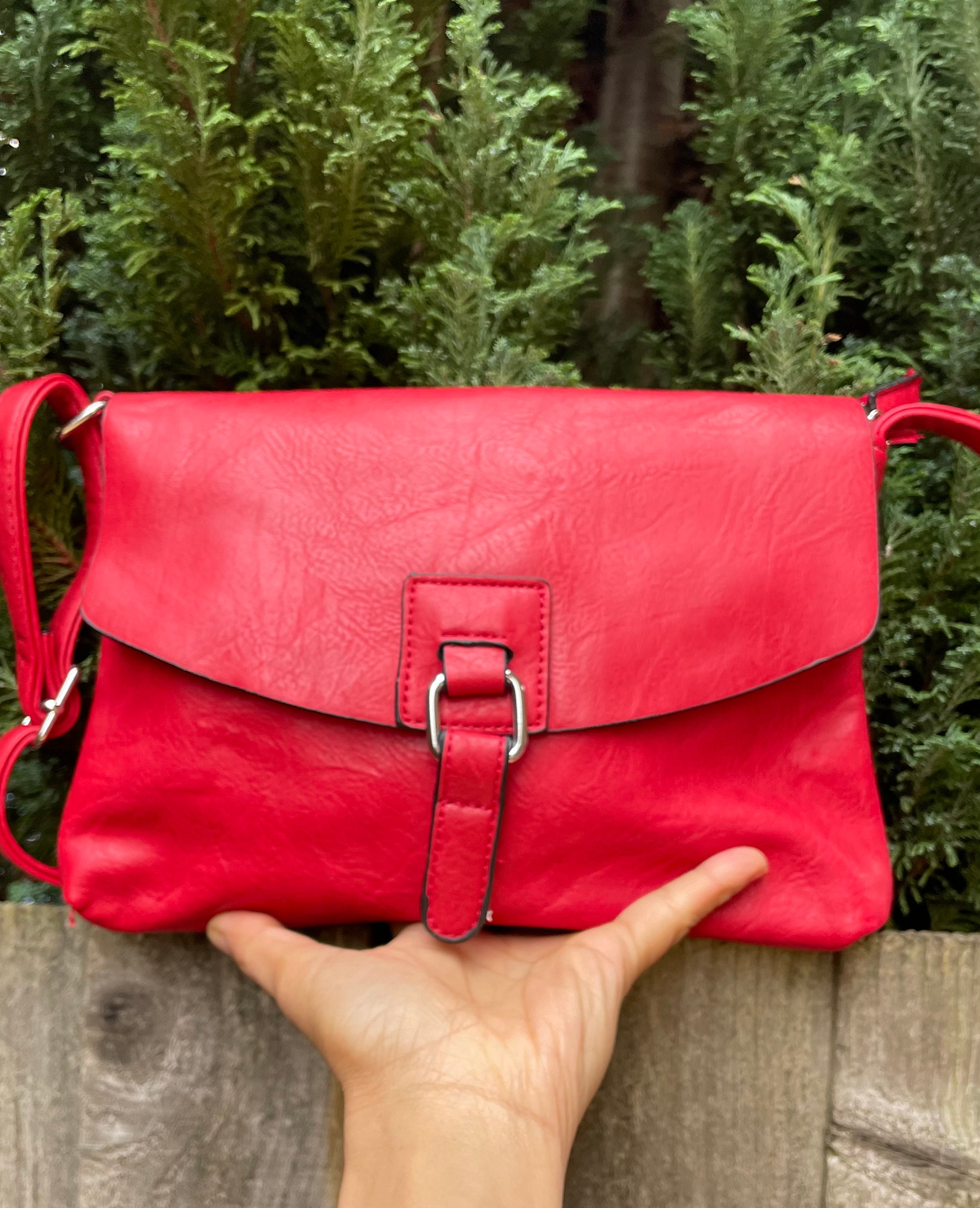 Red Cross Body Bag, Small Leather Bag In Red Genuine Crossover ...