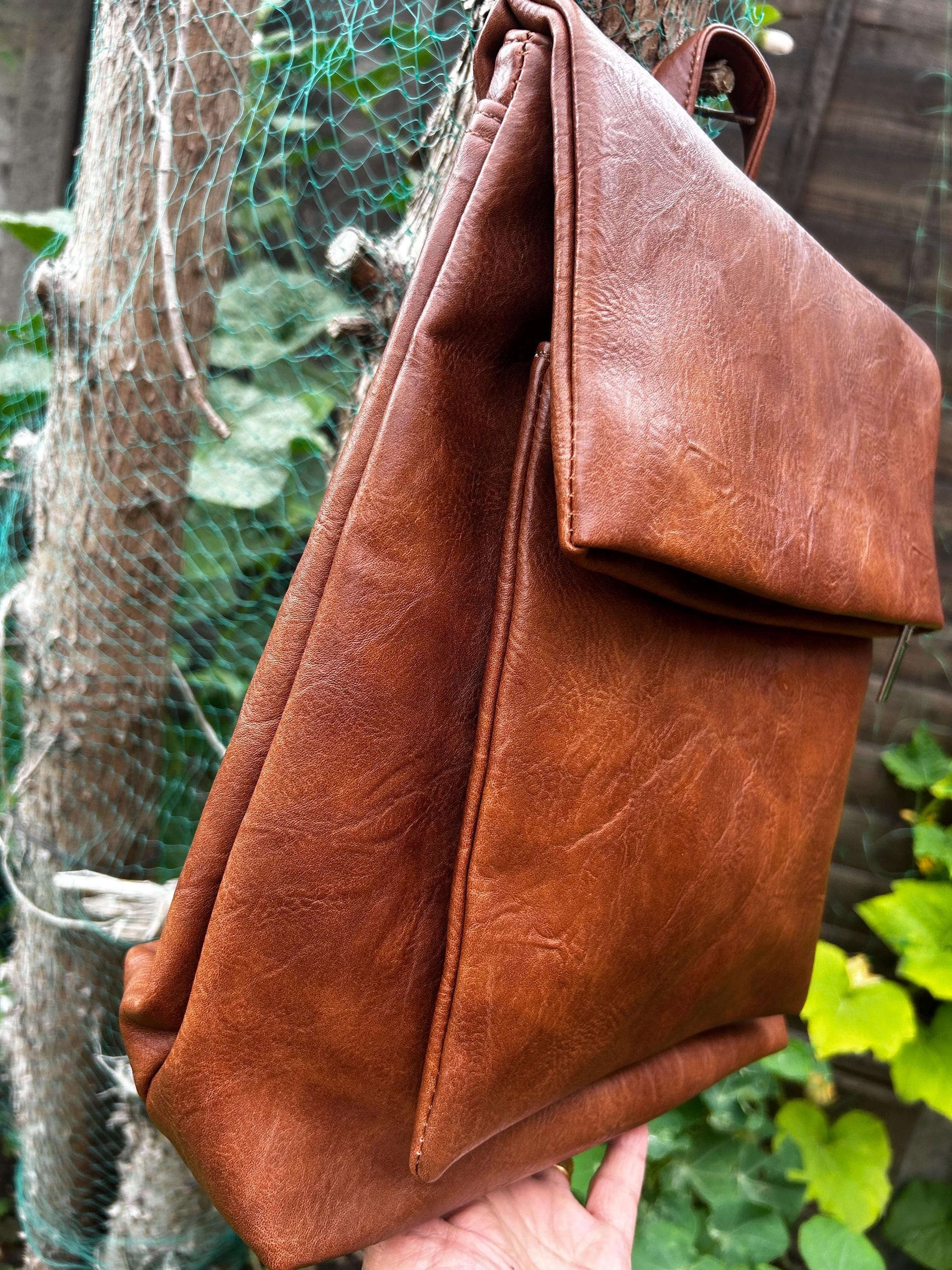 Anti-theft Vegan Leather Backpack: Brown Travel Rucksack - Etsy